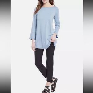 Eileen Fisher Tencel Jersey Bell Bracelet 3/4 Sleeve Tunic Blue Haze Size XL